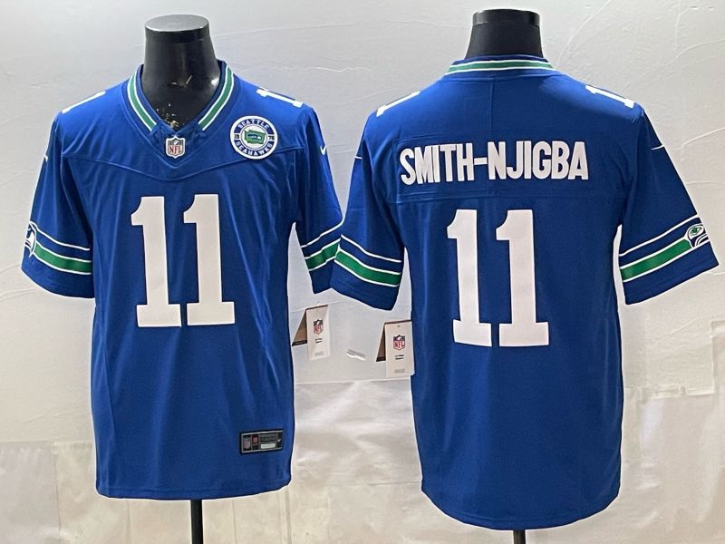 Men 2026 Seattle Seahawks  #11 Smith-njigba blue Throwback 3th generation Nike Limited NFL Jersey style 002